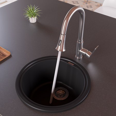 ALFI BRAND Black 17" Drop-In Round Granite Composite Kitchen Prep Sink AB1717DI-BLA